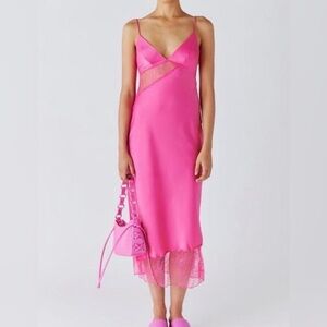 URBAN OUTFITTERS rose satin pink midi dress size small
